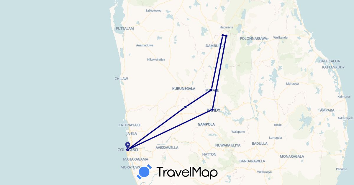 TravelMap itinerary: driving in Sri Lanka (Asia)