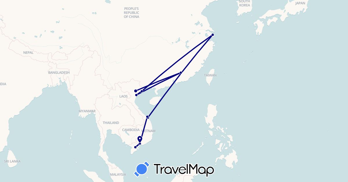 TravelMap itinerary: driving in China, Vietnam (Asia)