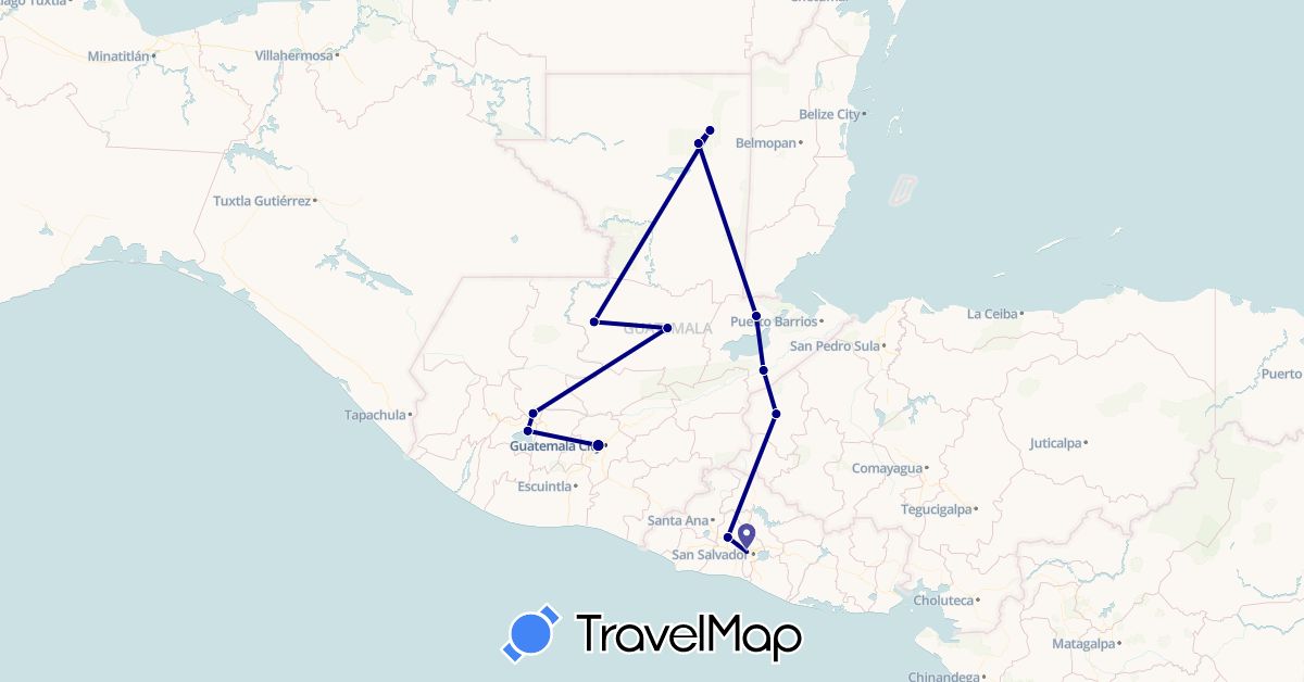 TravelMap itinerary: driving in Guatemala, Honduras, El Salvador (North America)